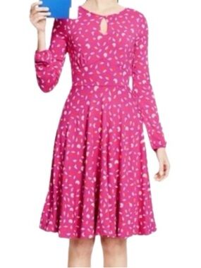 Boden Pink Printed Long-Sleeve Fit-and-Flare Dress
